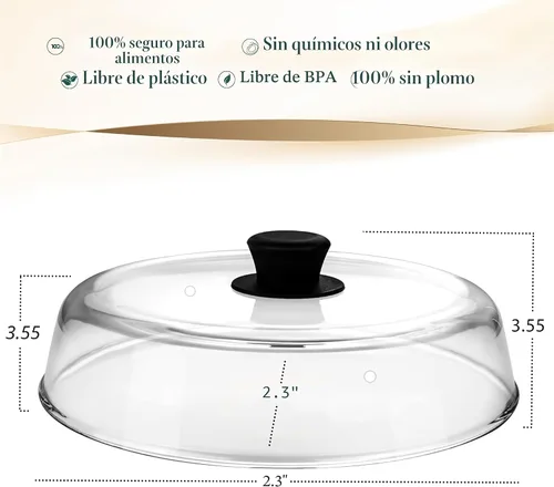 Miniatura 4 de Le'raze Cubierta de vidrio para salpicaduras de microondas de 10 pulgadas para alimentos, 100% libre de BPA y plomo de grado alimenticio, apta