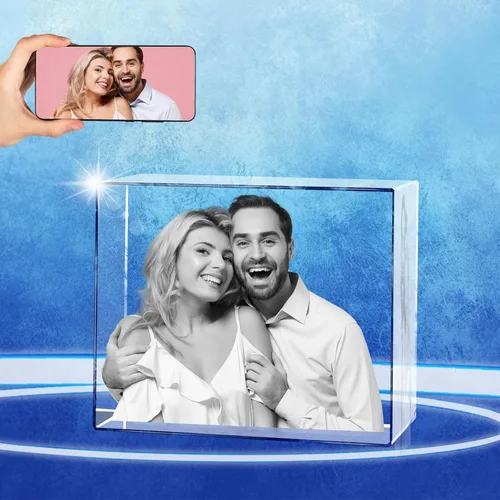 Miniatura 11 de Foto de cristal 3D personalizada, marco de fotos de vidrio grabado con láser, gran aniversario, cumpleaños, Navidad, Día del Padre, regalos