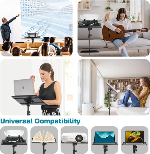 Miniatura 4 de Lusweimi Soporte de trípode para proyector, soporte para laptop de 50 pulgadas con 2 estantes para proyector, iPad, equipo de DJ, soporte de suelo