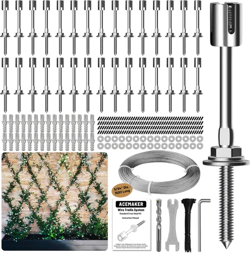 Miniatura 12 de Enrejado de alambre para plantas trepadoras al aire libre, juego de 20 enrejados de alambre de pared con cable y cortador de acero inoxidable