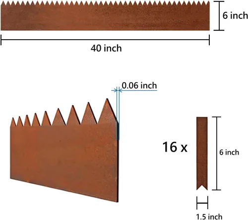 Miniatura 7 de Cor-Ten - Paquete de 16 bordes de acero para paisaje con acabado de pátina óxido, tiras de 40 pulgadas de largo x 6 pulgadas de alto, bordes