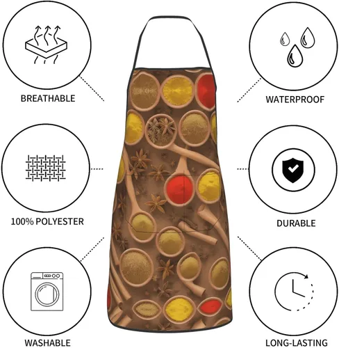 Miniatura 4 de Seasonings Printed Pattern Full Print Stain Resistant Apron With Pocket-Water Repellent Polyester Kitchen Apron For Cooking,Bbq,Waitress