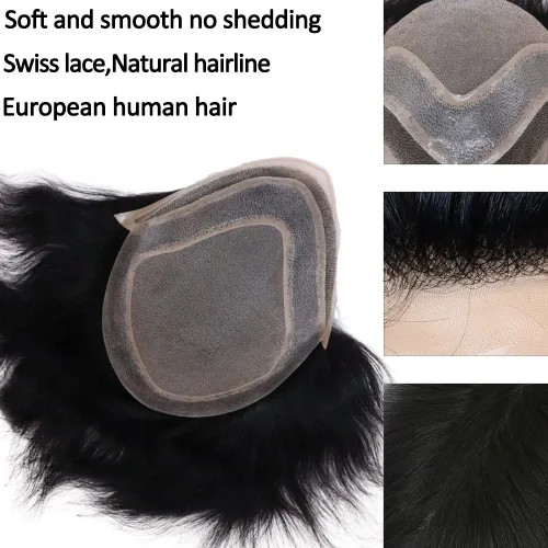 Miniatura 2 de Toupee para hombres, piezas de cabello 100% europeo, sistema de reemplazo de cabello humano virgen de 10 x 8 pulgadas, mono encaje con poliuretano