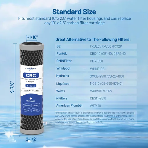 Miniatura 2 de Cartucho de filtro de agua para sedimentos de bloque de carbono para toda la casa de 10 x 2.5 pulgadas, repuesto para AO-WH-PRE-RCP2, SCWH-5