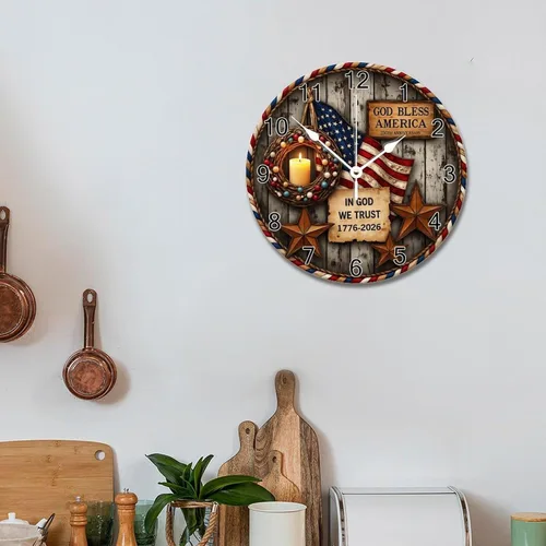 Miniatura 5 de ArogGeld God Bless America USA 250th Anniversary Clock 250 Years of Freedom 1776-2026 Wooden Wall Clocks Battery Operated 10 Inch Men Cave Home