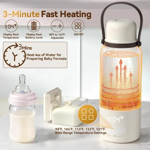 Miniatura 2 de Calentador de botellas portátil, 12000 mAh de larga duración, calentamiento rápido de 3 minutos para leche materna/fórmula/agua, control preciso
