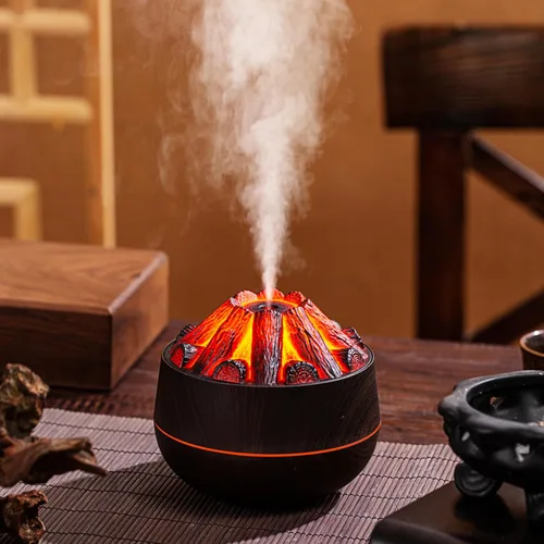 Miniatura 3 de Humidificador simulado de fuego de carbono de gran capacidad para oficina, diseño de fuego de carbón de leña USB, humidificador de escritorio