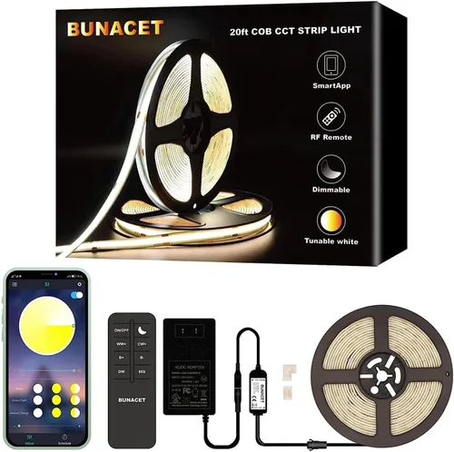 Miniatura 10 de Tira LED COB de 20 pies para exteriores IP67, impermeable, 6500 K de luz fría DC24V, tiras de cuerda LED flexibles con control remoto y aplicación