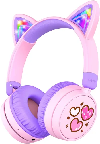 Miniatura 11 de iClever Cat Ear - Auriculares Bluetooth para niños, luces LED que se iluminan, volumen seguro limitado de 74/85 dBA, tiempo de reproducción de 50