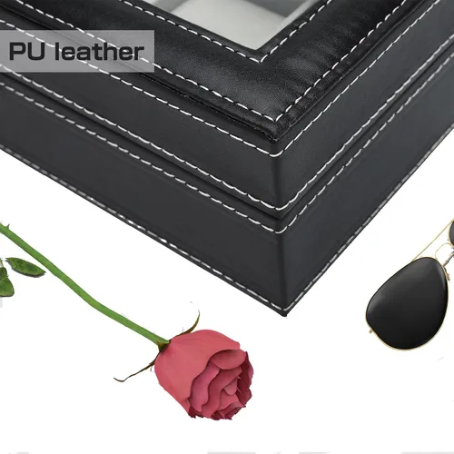 Miniatura 8 de NovelBee Cajas de reloj con 6 ranuras, vitrina rectangular para relojes con tapa de vidrio y almohadas extraíbles para hombres y mujeres