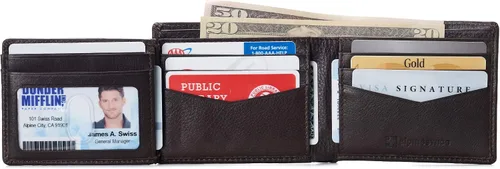 Miniatura 5 de Alpine Swiss RFID - Cartera de piel con 2 compartimentos para documentos de identidad, con ventana dividida, sección para billetes, en caja