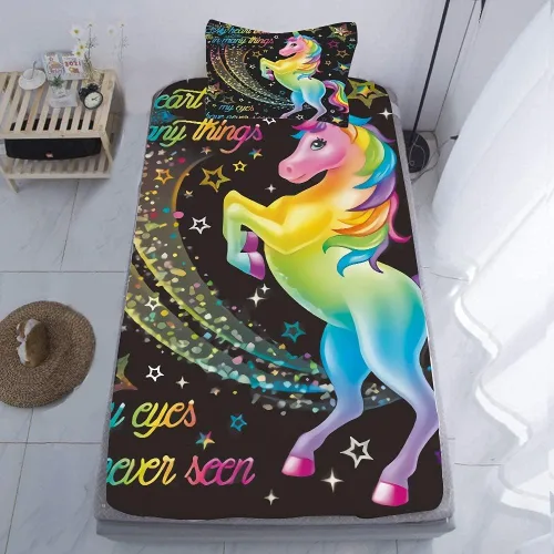 Miniatura 2 de Juego de 2 sábanas ajustables de unicornio tamaño individual, sábanas individuales para niños, juego de sábanas ajustables y fundas de almohada