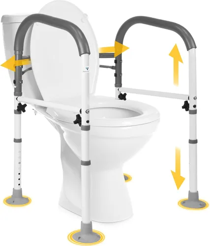 Vaunn Medical Marco de Seguridad Deluxe Ajustable y Plegable para Inodoro, Barra de Agarre y Apoyo para Manos en el Baño (Blanco, Ancho y Altura Gris