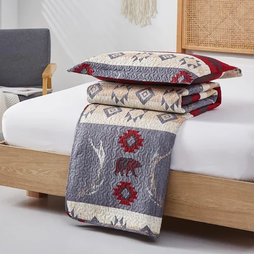 Miniatura 7 de Ycosy Lodge Bear - Juego de edredón de oso tamaño matrimonial/queen, colcha rústica, colcha reversible, juego de ropa de cama ligera con estampado