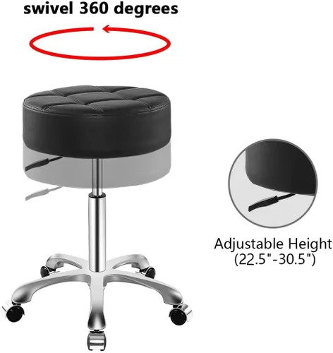 Miniatura 5 de Taburete ajustable con ruedas para el trabajo, médico, tatuaje, sala de belleza, silla hidráulica resistente con ruedas (negro)