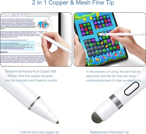 Miniatura 3 de Lápiz capacitivo activo compatible con pantallas táctiles iOS y Android, lápiz con función de doble toque, lápiz recargable para iPad/iPad