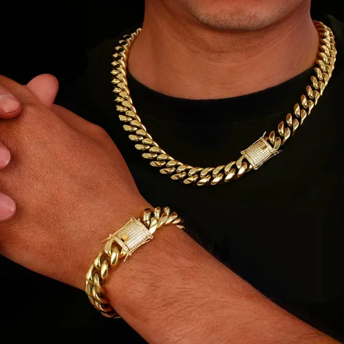 Miniatura 5 de PY BLING Heavy Stainless Steel Miami Cuban Link Bracelet 8mm-16mm 14k Real Gold Plated with Lab Diamond Clasp Premium Hip Hop Jewelry For Men Women
