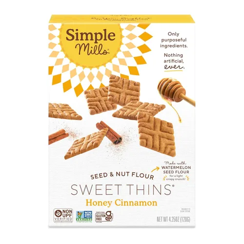 Simple Mills Sweet Thins Cookies, harina de semillas y nueces, miel y canela, sin gluten, apto para paleo, aperitivos saludables, 4.25 onzas