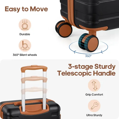 Miniatura 3 de Juegos de equipaje rígido de 20 pulgadas con mochila, equipaje de mano de 22 x 14 x 9 pulgadas, aprobado por aerolíneas para hombres y mujeres