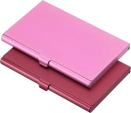 PATIKIL Titular de la tarjeta de visita, titular de la tarjeta del metal de aluminio para la tarjeta de crédito de la tarjeta de, Rojo, rosa, Moderno