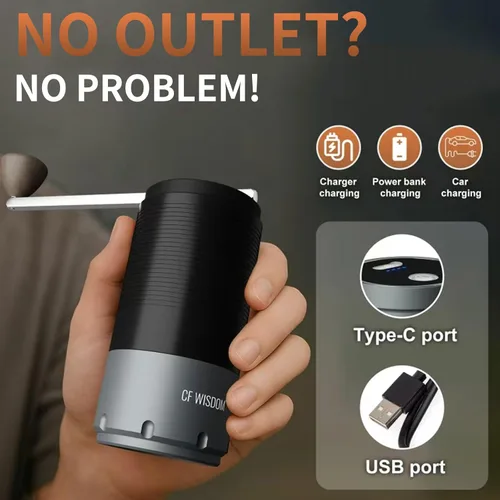 Miniatura 7 de Molinillo de café eléctrico portátil, molinillo de café con rebabas cónicas – Manual de modo dual y molinillo eléctrico manual con ajustes