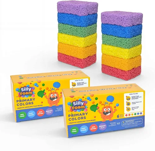 Miniatura 11 de Espuma Tonta, Cuentas de Espuma de Modelado Creativo, Paquete de 2 de 6 Primarios + 6 Bloques Pastel Neón, Sin Slime Sin Desorden, Perfecto