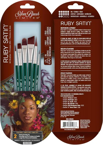 Silver Brush Limited RSS-2560S - Juego de pinceles de satén rubí, tamaño redondo 4, tamaño brillante 10, peine de hierba Filbert de 1/2 pulgada,