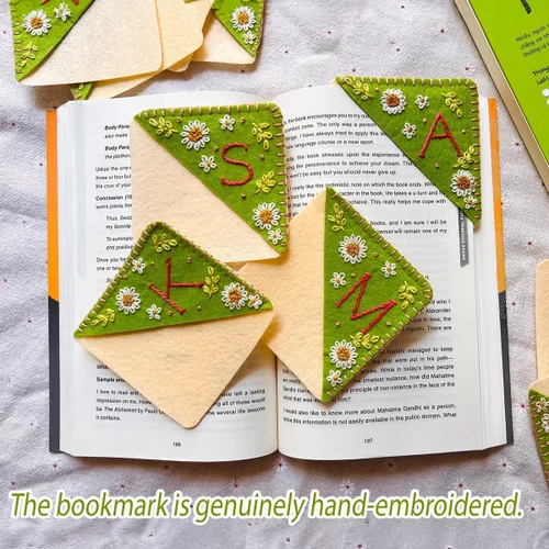 Miniatura 2 de Marcapáginas de esquina bordadas a mano personalizadas, Marcadores para mujeres, Marcador personalizado para los amantes de los libros, lindo Verde