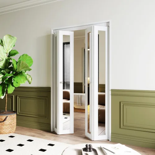BARNER HOME Puertas plegables, puertas de armario con espejo completo para abertura de 48" (doble 24") x 80", puerta plegable interior para despensa