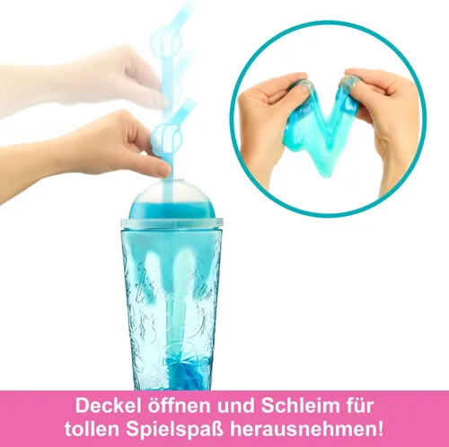 Miniatura 7 de Barbie Muñeca Pop Reveal y accesorios, aroma a ponche de fruta con cabello azul, 8 sorpresas incluyen slime, cambio de color y cachorro