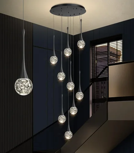 Miniatura 31 de 16 Luces Moderna Lámpara de Techo de Cristal Glam para Techo Alto, Lámpara Colgante LED Regulable para Escalera, Vestíbulo, Entrada, Sala de Estar