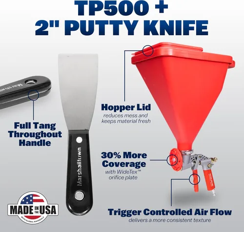 Miniatura 2 de WAL-Board Tools Texture Pro 500 - Pistola tolva con espátula, ensamblada en Estados Unidos, kit completo para textura de pared y techo, con válvula