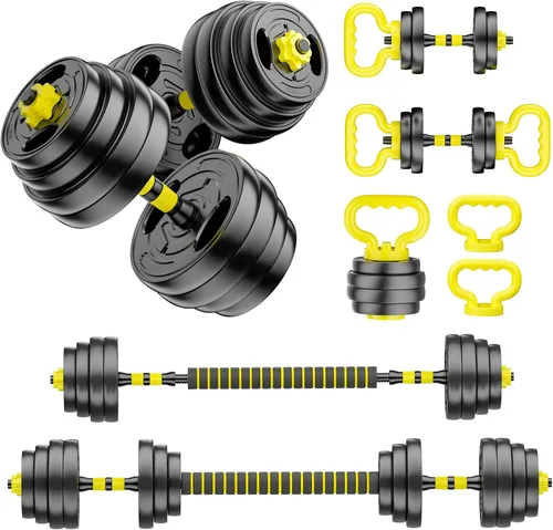 Miniatura 12 de Juego de mancuernas ajustables, pesas libres de 10 a 90 libras con conector – mancuernas 4 en 1, barra, pesa rusa y soporte para flexiones, juego