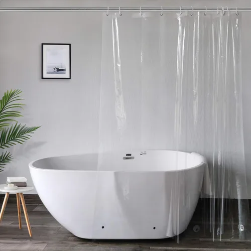 Miniatura 14 de AooHome Cortina de ducha corta transparente de 72 pulgadas de ancho x 60 pulgadas de alto, cortina de división de plástico PEVA con ganchos, ojales