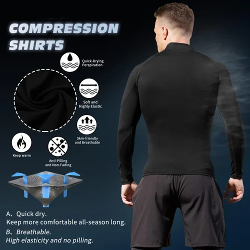 Miniatura 3 de Men's Athletic Compression Shirts Long Sleeve Workout Tops Cool Dry Gym Undershirts Active Sports Baselayers T-Shirt
