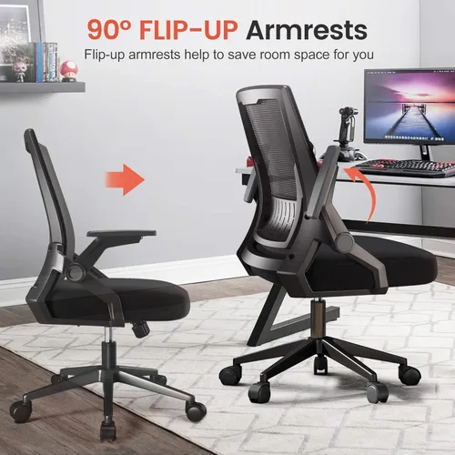 Miniatura 3 de GTPLAYER Silla de oficina ergonómica con reposabrazos abatibles, silla ejecutiva para computadora en casa, malla transpirable y cómodo soporte Negro