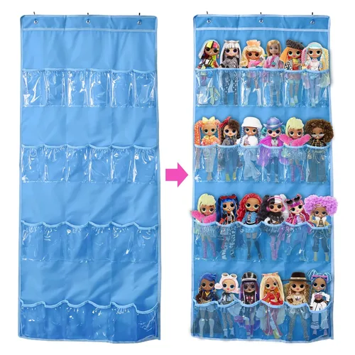 Miniatura 8 de Organizador de almacenamiento de juguetes para colgar sobre la puerta (24 bolsillos), compatible con muñecas sorpresa LOL OMG