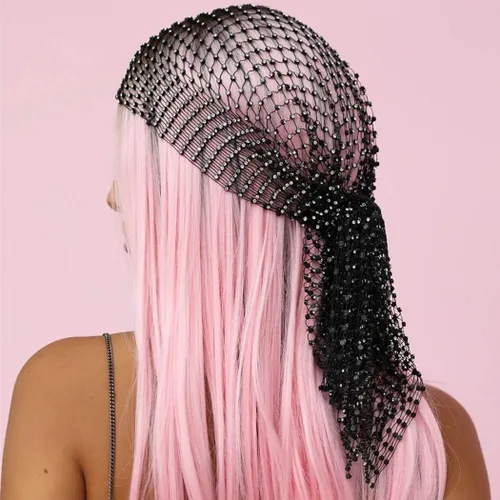 Miniatura 6 de EARENT Mesh Rhinestone Headbands Crystal Wide Head Scarfs Elastic Turban Headwrap Costume Party Hair Accessories for Women