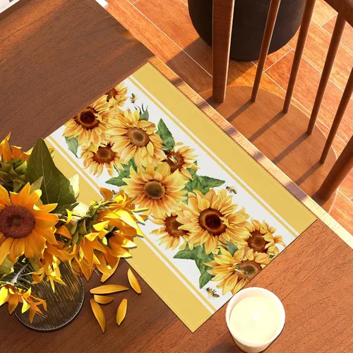 Miniatura 3 de Juego de 4 manteles individuales de girasol de acuarela, manteles individuales de primavera, decoración y suministros de girasol para el hogar, mesa