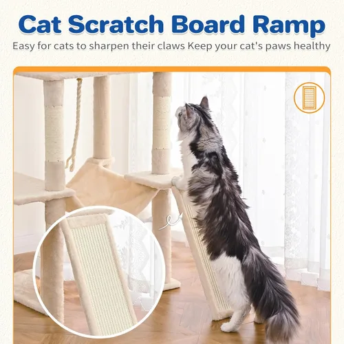 Miniatura 6 de ABCPET Torre de árbol para gatos de 63 pulgadas de varios niveles para gatos de interior con postes rascadores de sisal, condominio, hamaca, bola