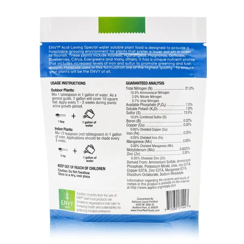 Miniatura 2 de ENVY Plant Foods Especial amante de los ácidos Fertilizante soluble en agua Alimento vegetal de hortensias, azaleas y bayas (0.5 libras)