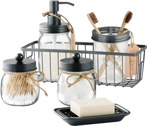 Miniatura 8 de SheeChung. - Conjunto de accesorios para baño de frascos Mason, juego de 6 unidades. Negro