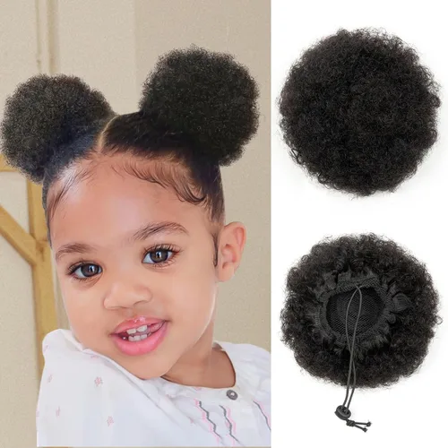Miniatura 16 de Cola de caballo de cabello humano con cordón para mujeres negras, extensión de cabello humano rizado 4C, 8 pulgadas, aspecto natural, añade volumen