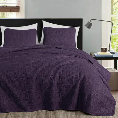 Miniatura 2 de Chezmoi Collection Austin - Juego de colcha extragrande de 3 piezas (tamaño Queen, morado) De gran