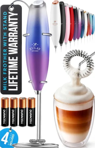 Miniatura 60 de Zulay Kitchen Espumador de leche de mano con pilas Duracell AA – Mezclador eléctrico ultrarrápido y creador de espuma, mezclador de bebidas fácil
