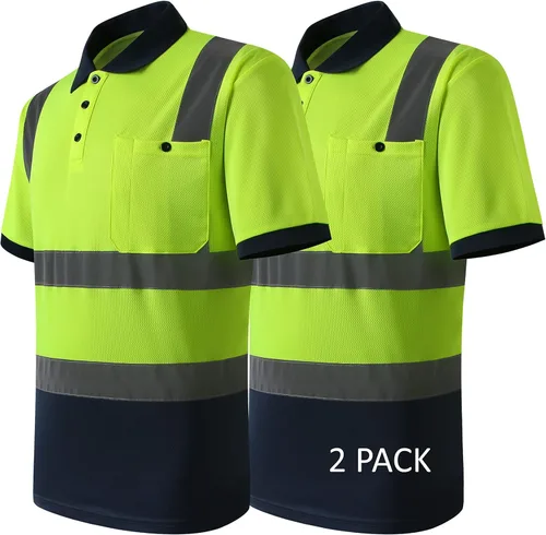 Miniatura 5 de Paquete de 2 polos de seguridad naranja con reflejo retro, camisa de manga corta para trabajos de construcción de alta visibilidad, ANSI/ISEA