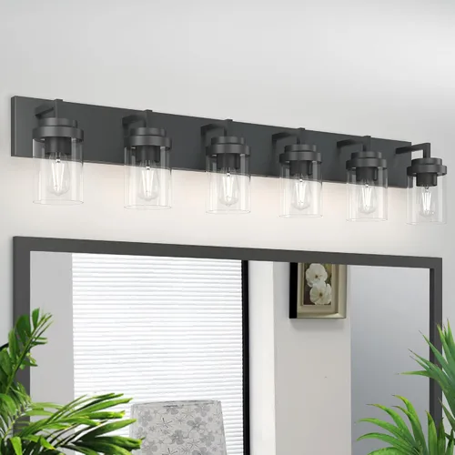 Miniatura 17 de Juego de 2 apliques de pared negros mate, con pantalla de cristal transparente, lámpara de montaje en pared para dormitorio, espejo y sala de estar