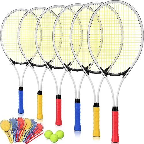 6 Pcs Tennis Rackets for Adult Recreational 6 Players 27'' Tennis Racket Set with 3 Balls Lightweight Tennis Rackets for Tennis Training Beginner