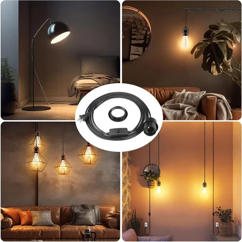 Miniatura 6 de Kit de 3 Luces Colgantes con Enchufe, E26/E27 Luces Colgantes Vintage con Cable de Enchufe, Kit de Luz Colgante Retro, Cable de 12 Pies