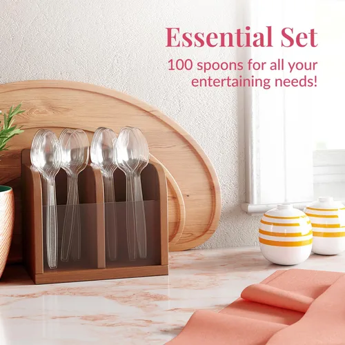Miniatura 4 de Prestee Paquete de 100 cucharas de plástico transparente a granel, cucharas de plástico resistentes de 6 pulgadas para bodas, fiestas y eventos